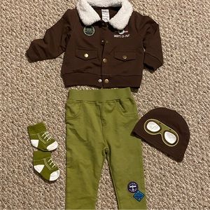 Daddy’s co-pilot outfit set 12m green brown